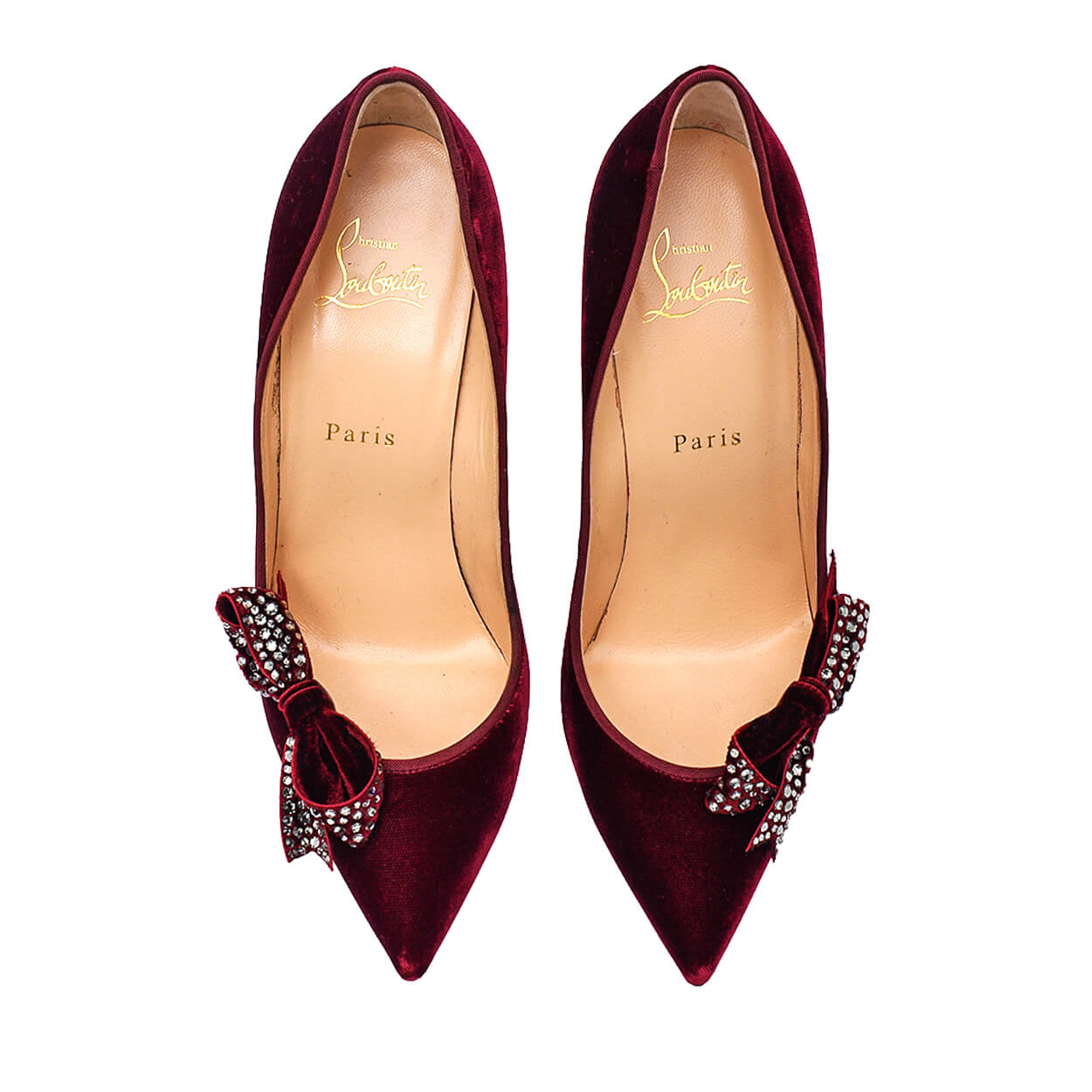 Christian Louboutin - Burgundy Velvet Madame Menule Bow 100 Pumps 38,5